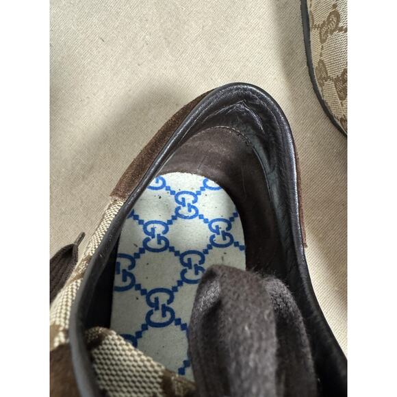 Gucci Shoes Mens Size 8.5 Brown GG Canvas Suede Web Stripe Made in Italy 117711 - Picture 10 of 10